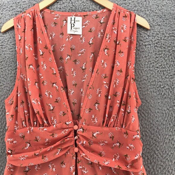 Haute Project Top Women Large Pink Floral Midi Prairie Sleeveless Kimono Open - Picture 2 of 13